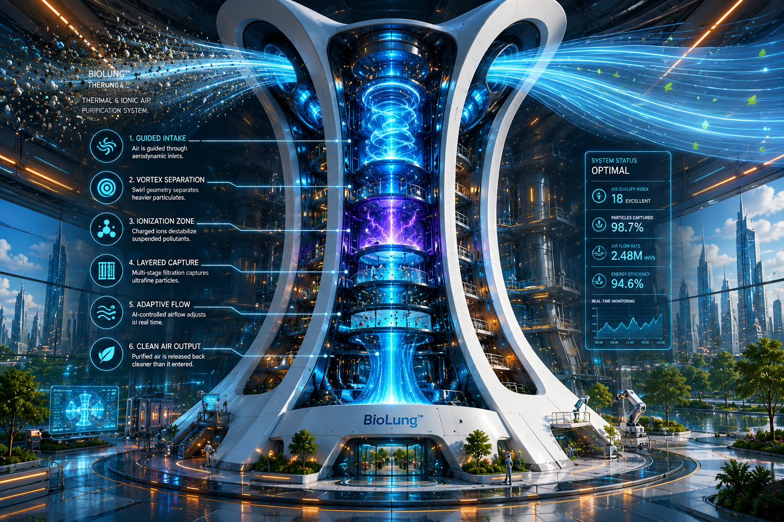 BioLung future tower concept for city air purification