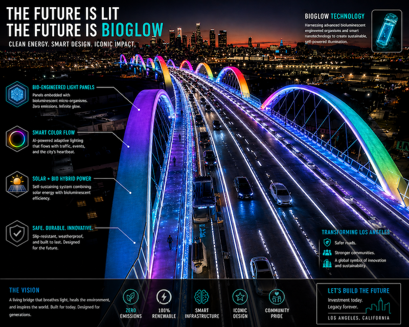 BioGlow resonance illumination concept on 4th street downtown LA Bridge
